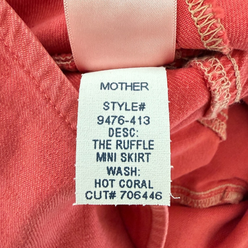 Mother The Ruffle Mini Skirt Size 27 (4) Hot Coral Denim Boho Coastal Cowgirl - Picture 8 of 13